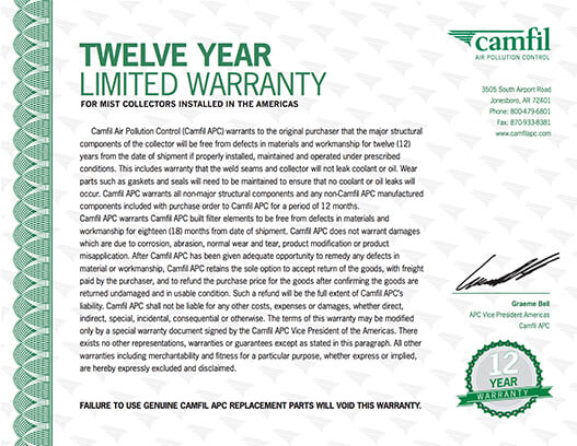 Twelve Year Mist Collector Limited Warranty